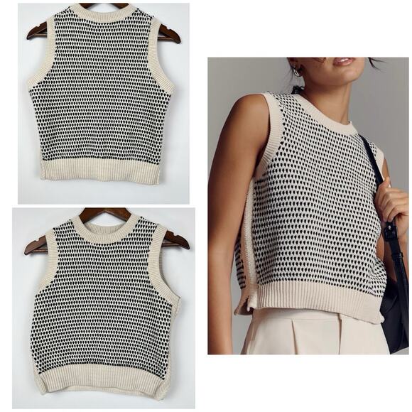 Varley Open XS Knit Tank Top Cream Black Sleeveless Sweater Vest - Picture 6 of 9